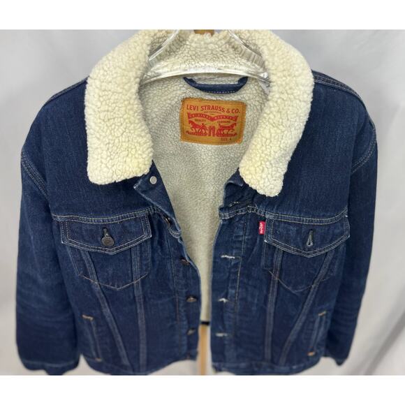 Levi’s Sherpa Denim Jacket L | Cozy Fall Layering Retro 90s Vibe - Picture 6 of 12